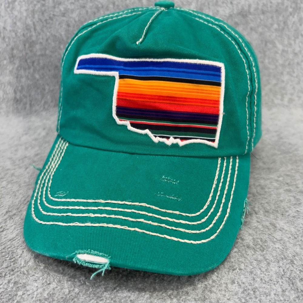 Oklahoma Serape Patch Mens Green Sunshine & Rodeos Distressed Hat OSFM